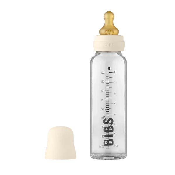 BIBS Baby Glass Bottle with Slow Flow Latex Nipple, Ivory, 8 oz, 1 Each
